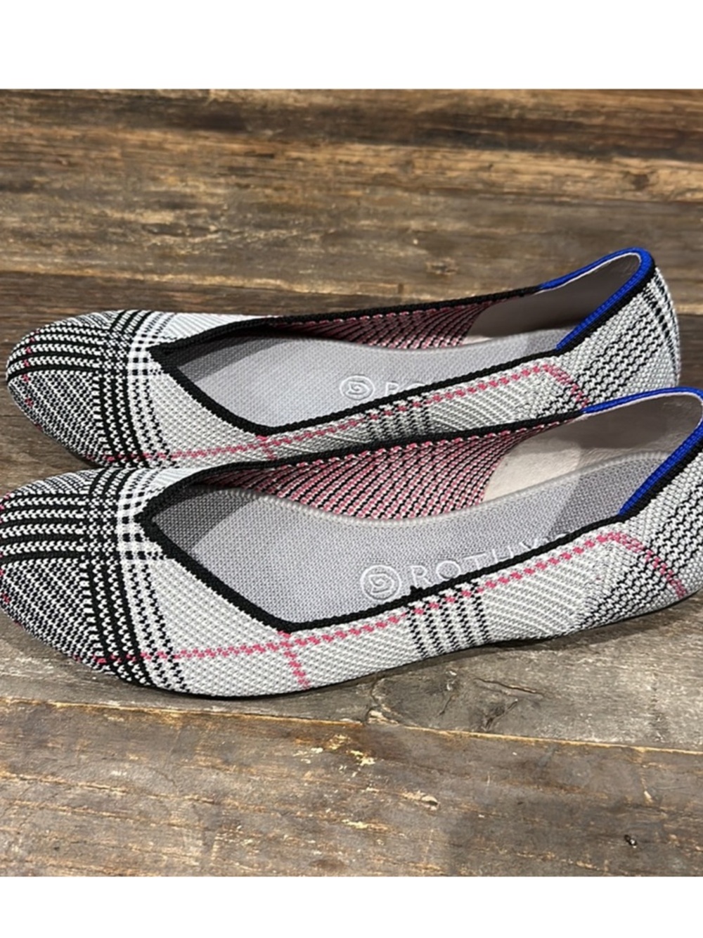 Rothy's The Flat Grey Glen Plaid Knit Fabric Slip On Ballet Flats - Picture 5 of 5